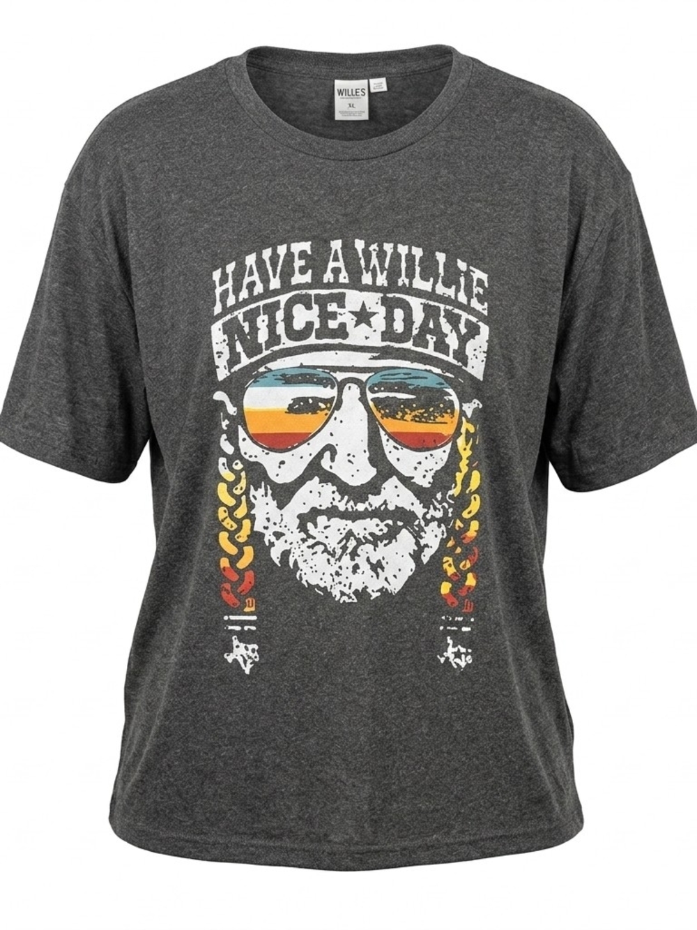 Vintage Willie Nelson Have A Willie Nice Day Graphic T-Shirt Charcoal 4XL